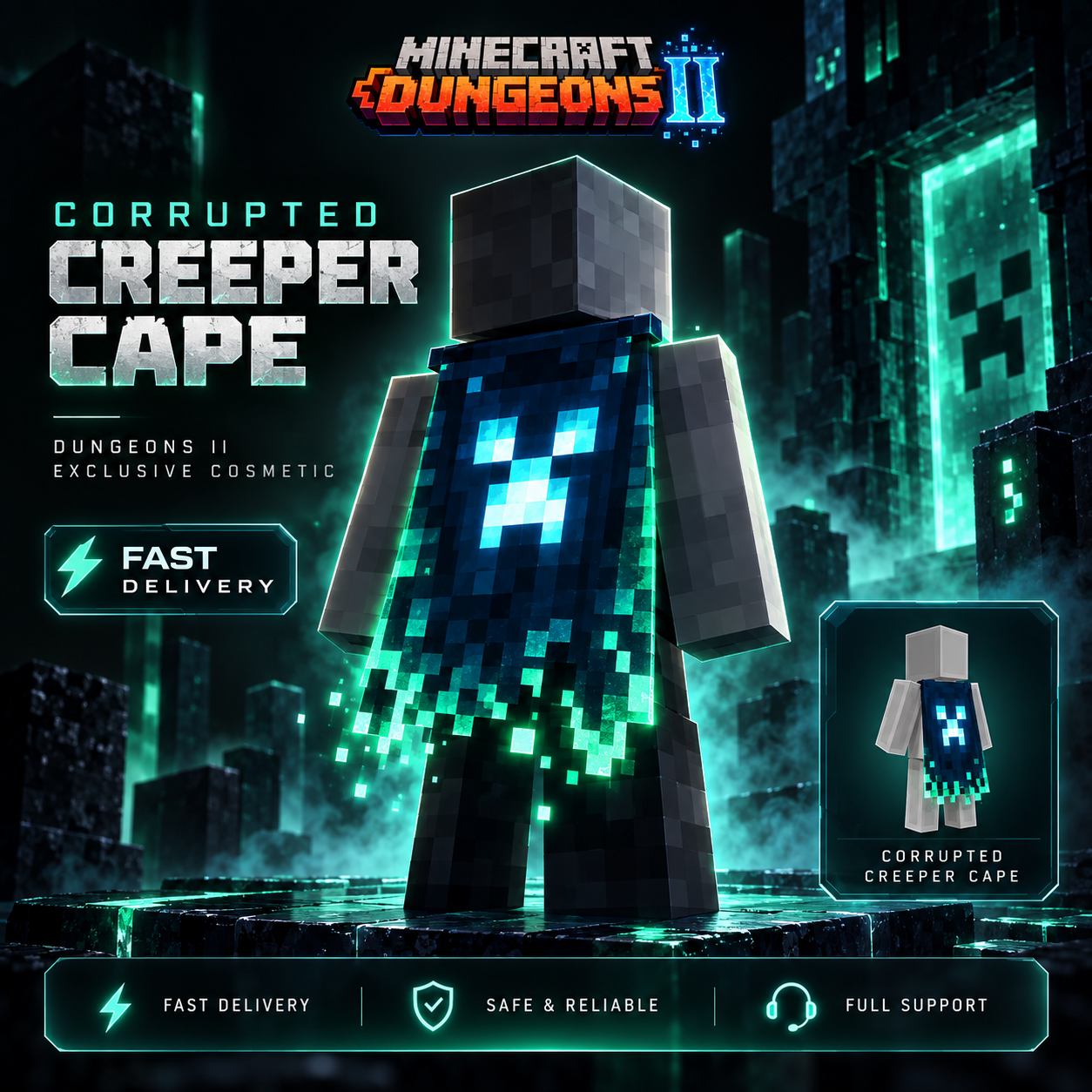 Minecraft Dungeons II - Corrupted Creeper Cape Code - (INSTANT DELIVERY ...