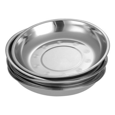 RAMFIYN 5 pack 8 Inch Stainless Steel Plates Indian Metal Dinner 8'', Silver 