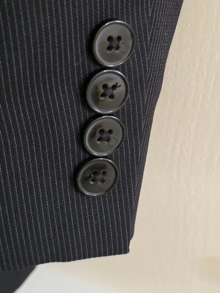 CALVIN KLEIN Suit Men's 44L 37x32 Peak Lapel Black Gray Stripes Wool Dual Vents - Image 3 of 4