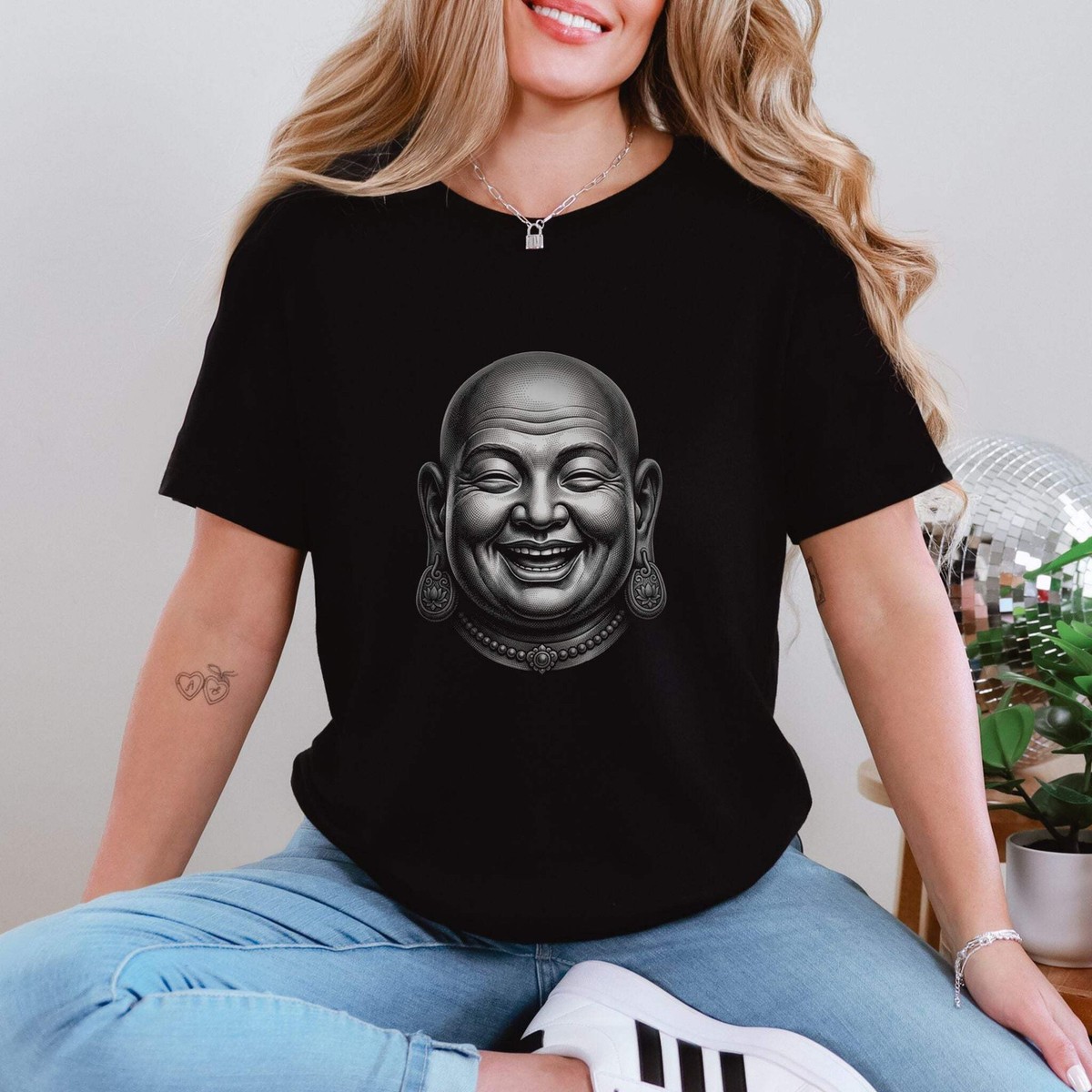 Laughing Buddha Head T-Shirt | Happy Buddhist Zen Unisex Graphic