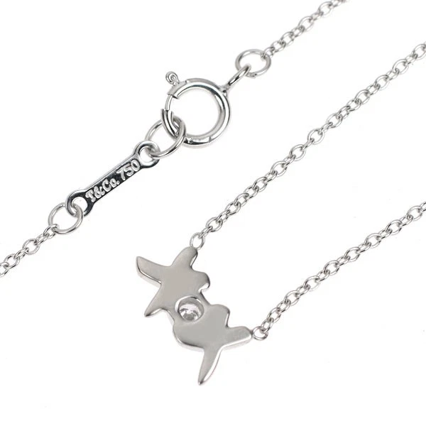Colar pingente de diamante Tiffany & Co K18WG Love And Kiss - Autêntico frete grátis f - Imagem 2 de 3
