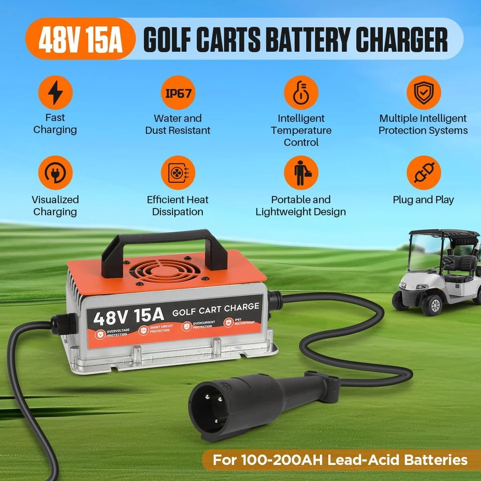 Golf Cart Charger 48 Volt Club Car 15AMP 48 Volt Golf Cart Battery Charger for C - Image 2 of 4