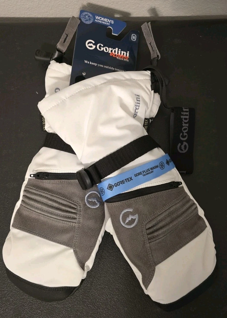 Gordini GTX Storm Womens Size Medium Winter Snow Mittens Gloves White Grey NWT