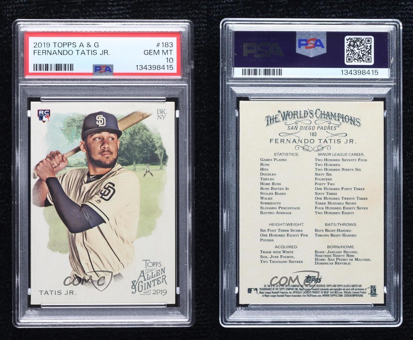 2019 Topps Allen & Ginter Fernando Tatis Jr #183 PSA 10 GEM MT Rookie RC view 3