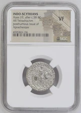58 BC Greece Indo-Scythians AR Tetradrachm Azes I/II NGC Ancients VF