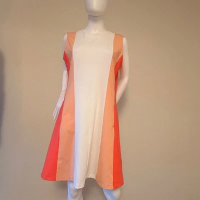 NEU J.Lindeberg Damen Golf Kleid Orange Weiß Colorblock Ärmellos Gr. XL - Bild 1 von 4