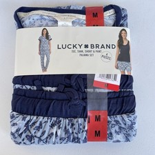 M Lucky Brand Women's 4 Piece Pajama Lounge Sleep Set Size Medium Blue