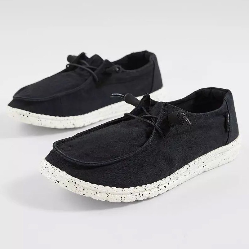 Hey Dude Wendy L Black Canvas Speckled Sole Comfort Shoes 