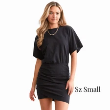 Black Tulip Mini Dress Sz Small Cupshe Short Sleeve Top With Ruched Bottom