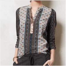 ANTHROPOLOGIE TINY Devas Aztec Printed Sequin Popover Blouse Women’s Size Small