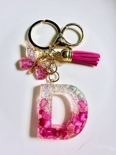 Handmade Resin Initial Keychain Letter D Pink Glitter Personalized Gift
