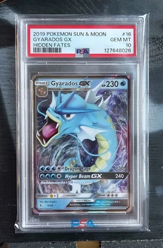 Pokemon Card PSA 10 GEM MT - GYARADOS GX (Holo) #16 - 2019 S & M - Hidden Fates