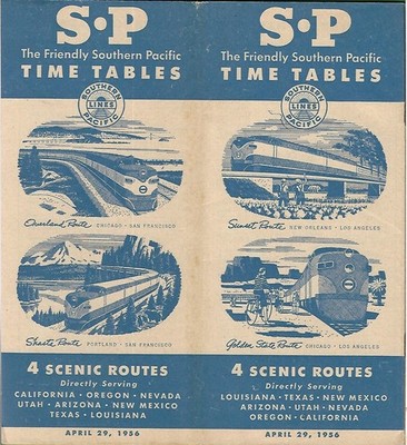 Apr 29 1956 Southern Pacific Lines 4 SCENIC ROUTES Timetables System Map Fares