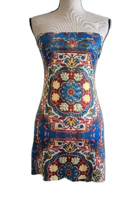 Vintage 90s TO² By Todd Oldham Mandala Print Tube Dress Medium *Shortened Length