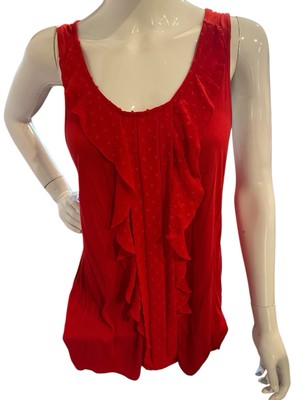 ELLE Blouse Top Women's Size XL, Runs Small Sleeveless Ruffles Red