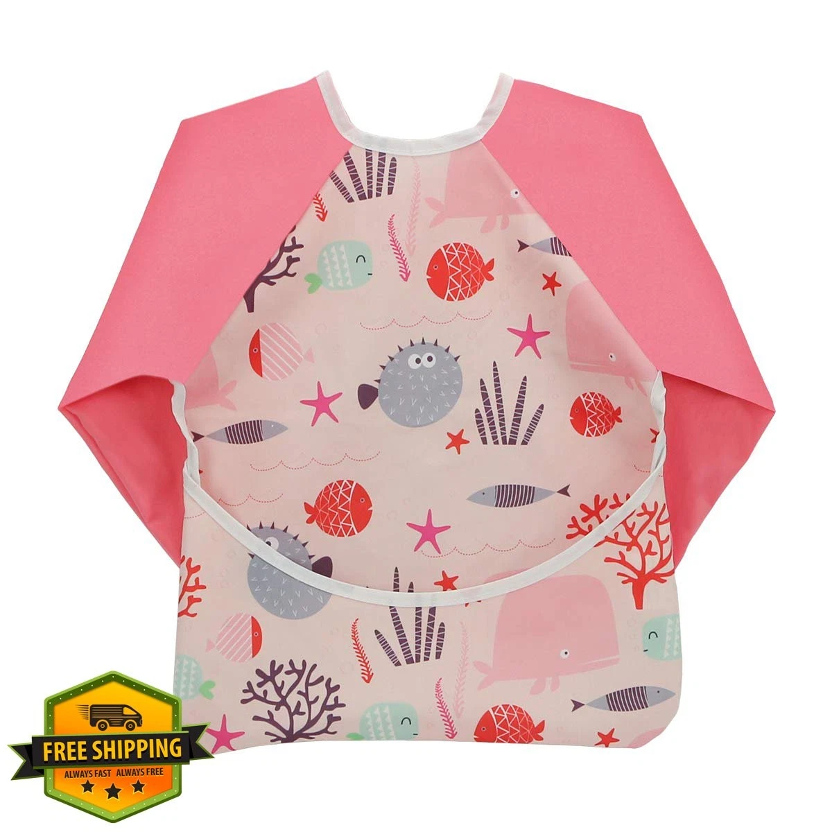 Hi Sprout Pink Fish 6-24 Months Sleeved Bib