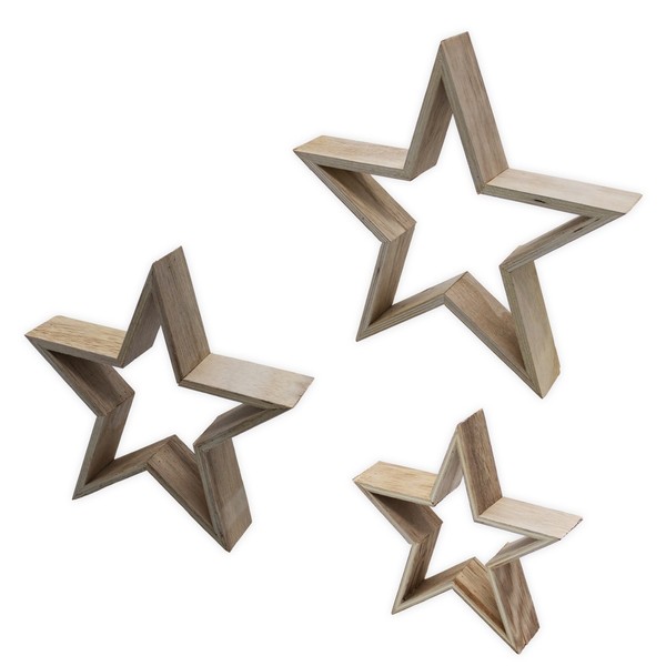 Holz Stern Aufsteller 3Er Set - 29 / 20 / 15 Cm - Weihnachten Tisch Deko Figur-image