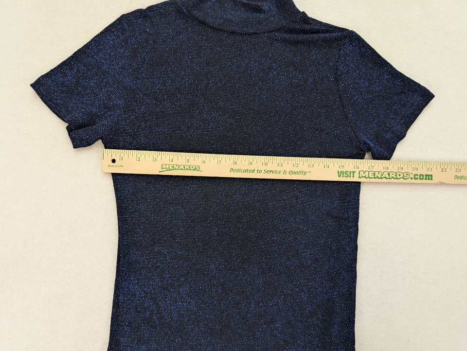 Top Joanna Vintage Años 90 Para Mujer Talla S Negro Azul Brillo Brillo Cuello Simulado Foto 4 de 4