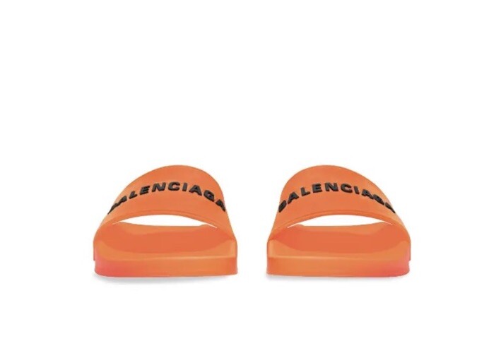 ●送料込●BALENCIAGA●POOL SLIDE サンダル ネオンオレンジ Balenciaga Logo Unisex Pool Slides Neon Orange/BLACK, Size