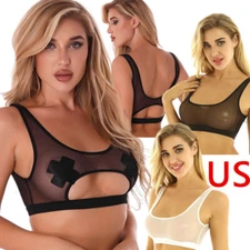 US Sexys Womens Transparent Mesh Bra Tops Vest Cutout Camisole Bralette Tank Top