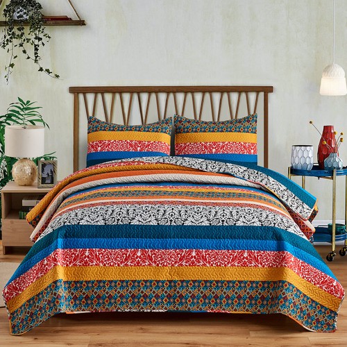 3PCS Exotic Boho Quilt Set Bedspread Coverlet Bed Cover Reversible Lightweight - Picture 12 of 87