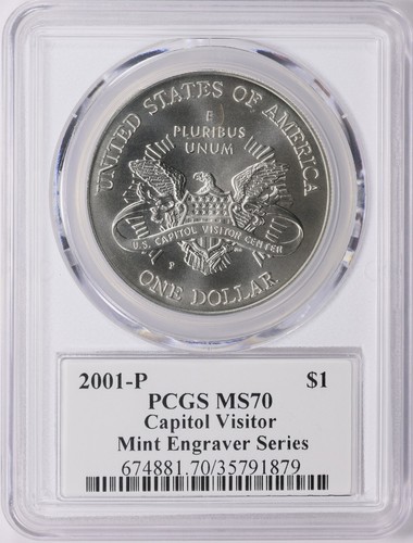2001-P U.S. Capitol Visitor Center Silver Dollar Mint Engraver Series PCGS MS-70 - Picture 2 of 4