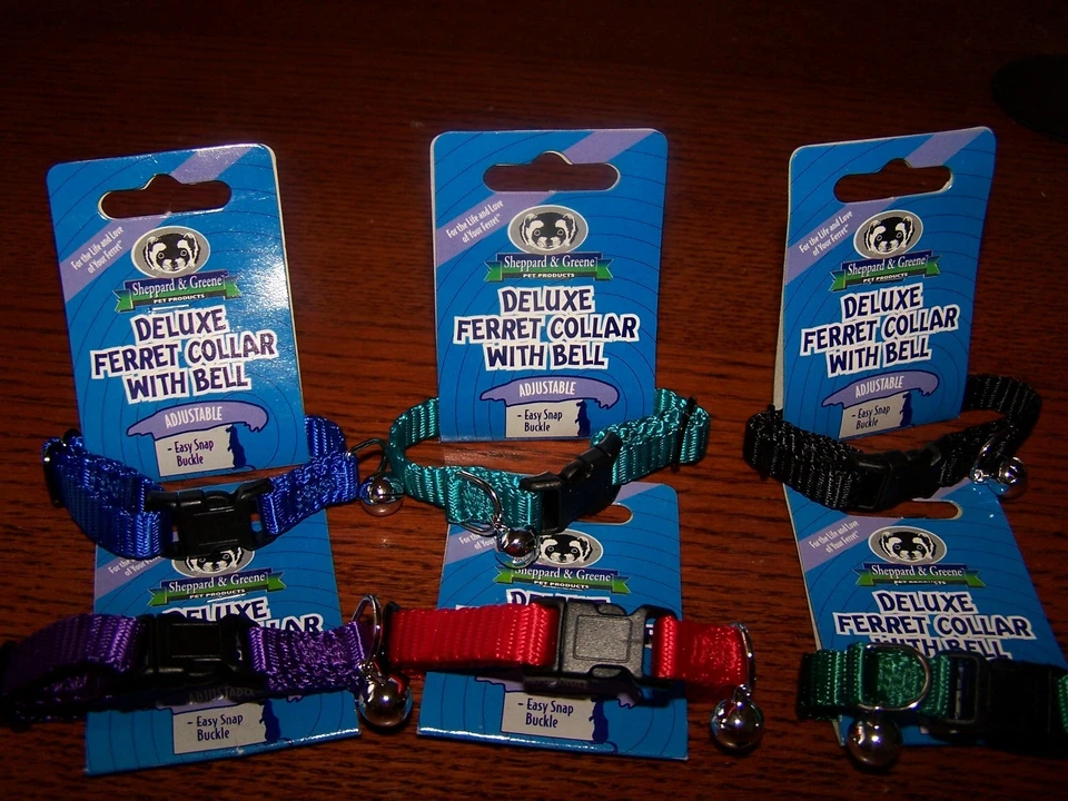 SHEPPARD & GREENE 6 Ferret Collars - Deluxe Ferret or Tiny Dog Collar w Bells - 6 Colors