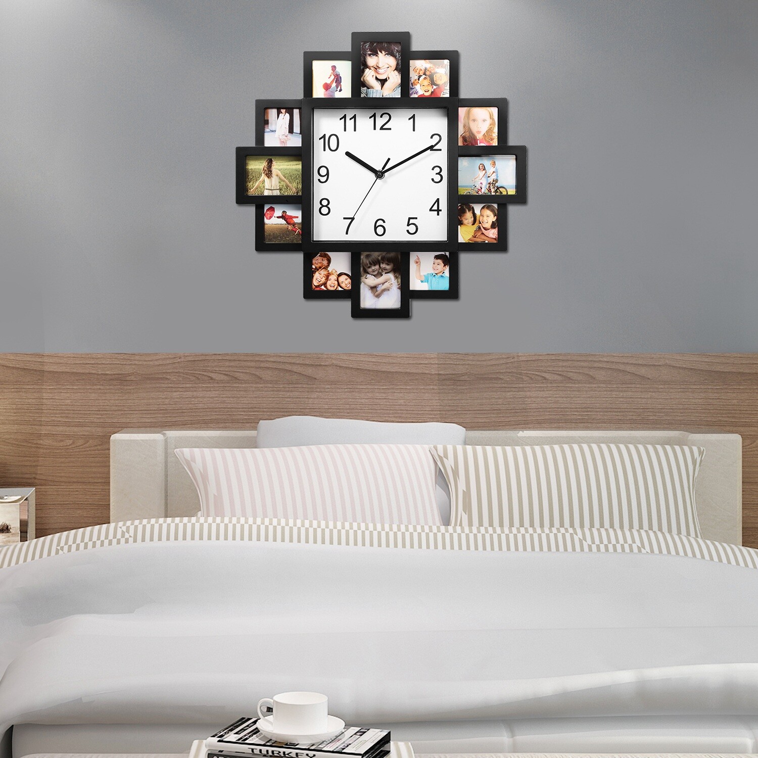 Modern Design Clock Picture Collage 12P Display Wall Clock Photowall