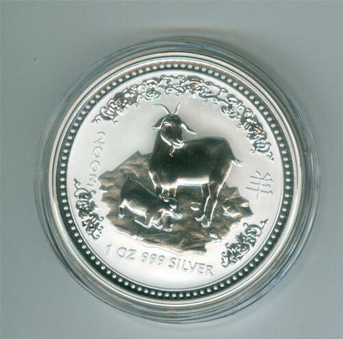 AUSTRALIA 2003 YEAR OF THE GOAT $1 .999 1 OZ. SILVER FIRST SERIES GEM BU in Airt - Picture 1 of 2
