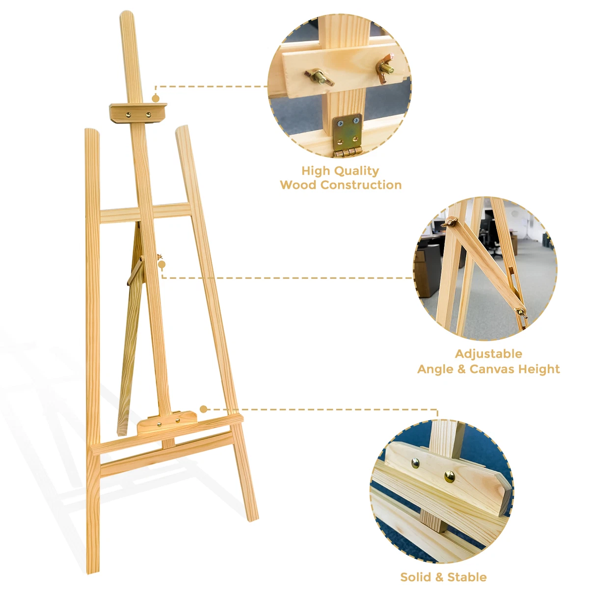 145cm Artist Easel Wood Display Art Craft Stand, Adjustable Canvas 74 to  114 cm