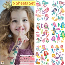 Set of 6 Sheets Kids Waterproof Temporary Tattoo Stickers Mermaid Arm Body Art
