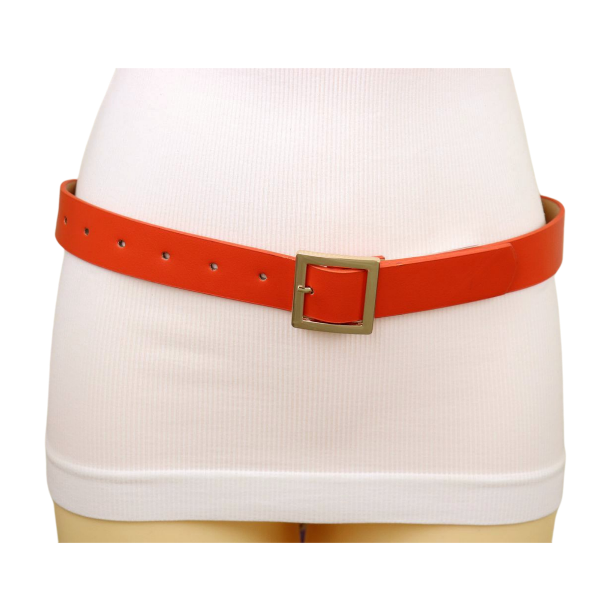 Women\'s Skinny Belt with Gold Square Buckle Faux Leather JASGOOD Womens Thin Leather Belt Skinny Faux Leather Belt  main image 4