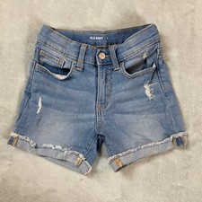 OLD NAVY Girls Denim Adjustable Waist Light Wash Frayed-Cutoff Shorts Size 8