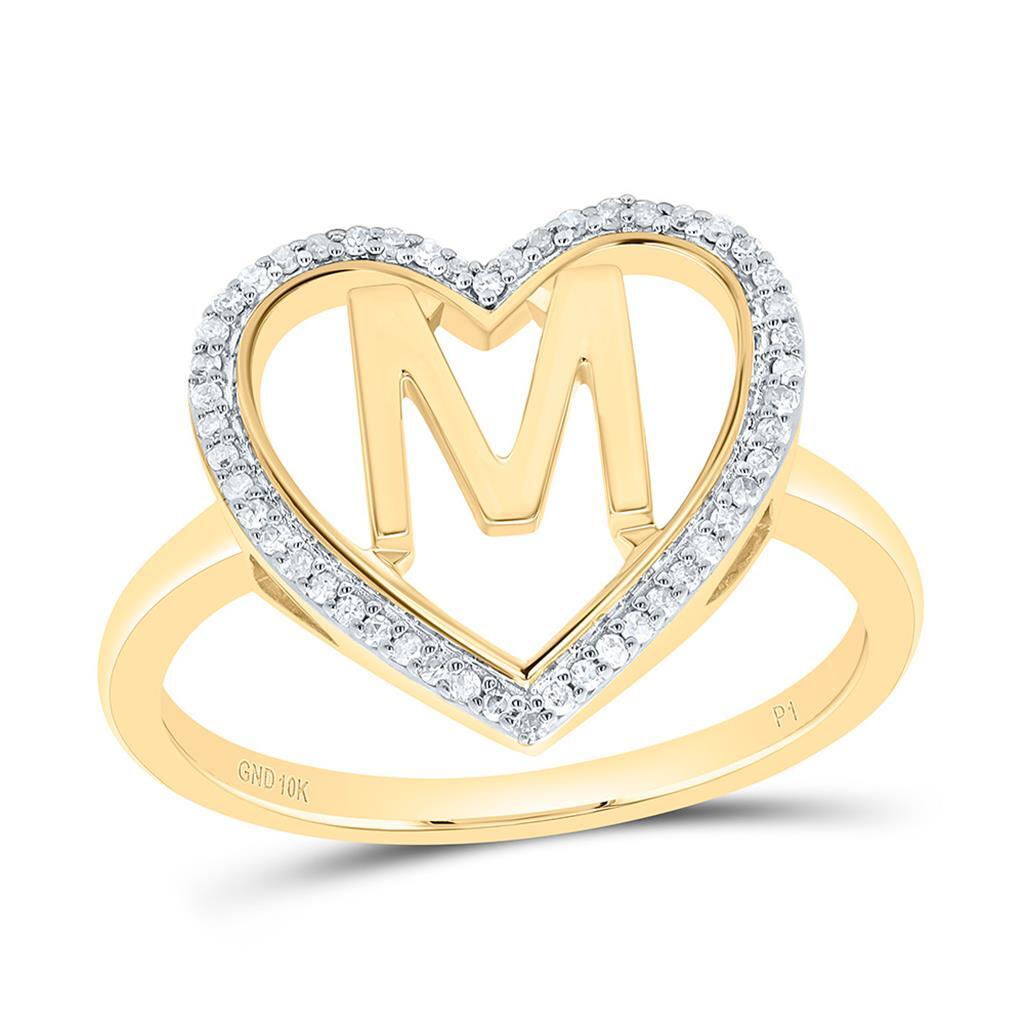 【新品未使用】M.MINE HEART RING ゴールド 10K Yellow Gold Diamond Women's Block Letter M Initial Heart Frame