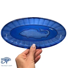 1950 Cobalt Pressed Glass Plate Vintage Collectible Carp Fish Dish Neman Factory