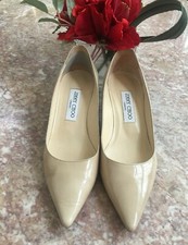 JIMMY CHOO AZA NUDE PATENT LEATHER POINTED TOE PUMP SZ 6.5/EU37.5 EUC, MSRP 595