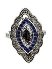 Vintage Sterling Silver 925 Signed Blue Rhinestone Filigree Ring Size 7 +Box #A2