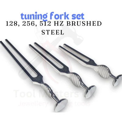 TOOL MASTERS UK Medical Gardiner Brown Tuning Fork set 128, 256, 512 Hz Brushed Steel healing