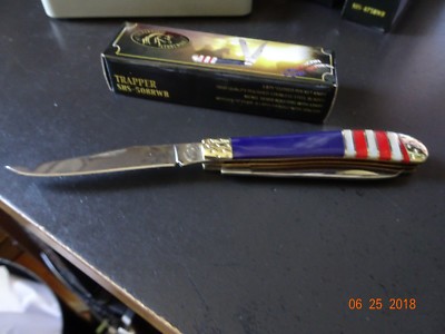 SILVERHORSE STONEWORKS POCKET KNIFE 3 3/4 TRAPPER 2 BLADE 440 HANDLE MOP & LAPIS