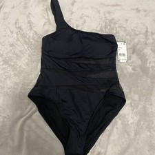 NWT Kenneth Cole New York Swimsuit 1pc One Piece Mesh Black Shoulder Size S