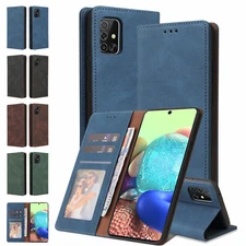 For Samsung Galaxy A22 A33 A51 A72 Plain Leather Flip Stand Wallet Phone Case
