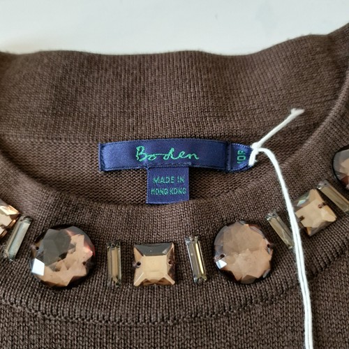 Boden Size 10r Chocolate Brown Wool Blend Midi Jumper Dress With Diamonte Collar - Picture 9 of 11