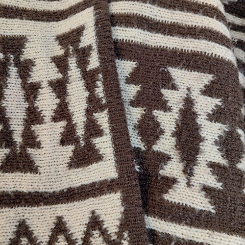 Maurices Sweater Poncho Cardigan Southwest Brown Aztec Sz Medium Fringe LONG - Picture 6 of 6