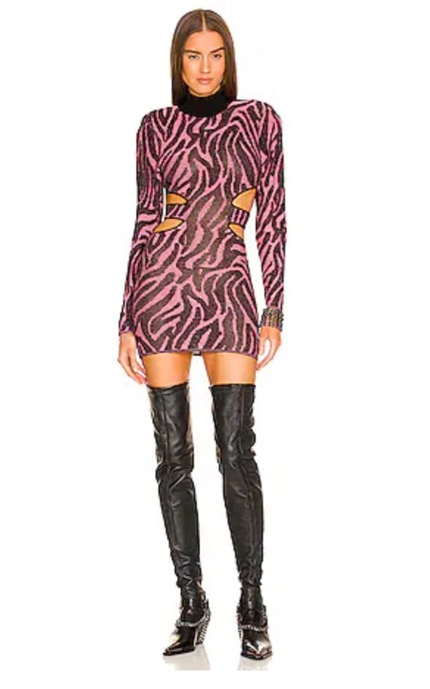 Dundas X Revolve Mini Sweater Knits Dress Womens  Sz M Black  And Pink Metallic