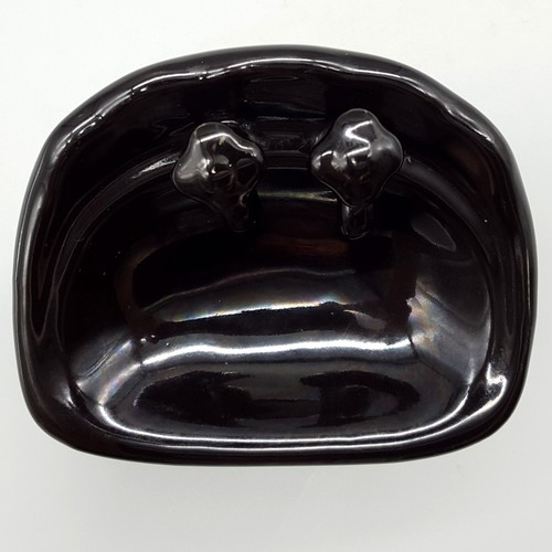 Vintage Art Deco Solid Glossy Black Pedestal Sink Dish Catch All, Sponge, Soap.. - Picture 4 of 12