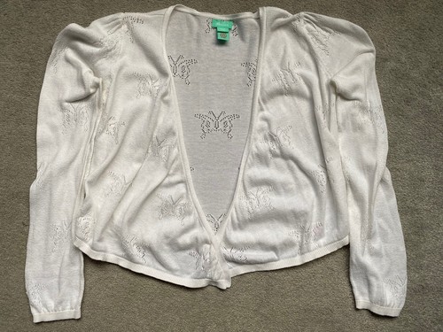 Monsoon Cream Butterfly Pointelle Cardigan Size 10-12 Years - Afbeelding 1 van 4