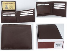 Men's RFID brown wallet bifold genuine leather protect IDs credit cards in box.