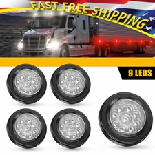 2" 5pcs DOT Clear Trailer Round 9LED Marker Light White w/ Grommet for Truck RV