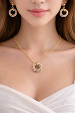 Solid real 14 K Tri Color Circles  Necklace a...