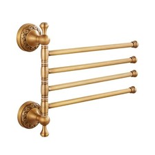 Wall Mounted Bathroom Folding Towel Rack, 4 Towel Bars Antique Brass Pattern ...